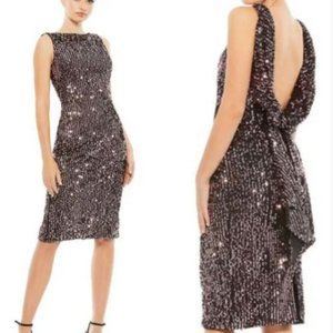 Ieena for Mac Duggal 26438i Cowl Back Sequin Dress Black Rose 2 / 4 NWT $358